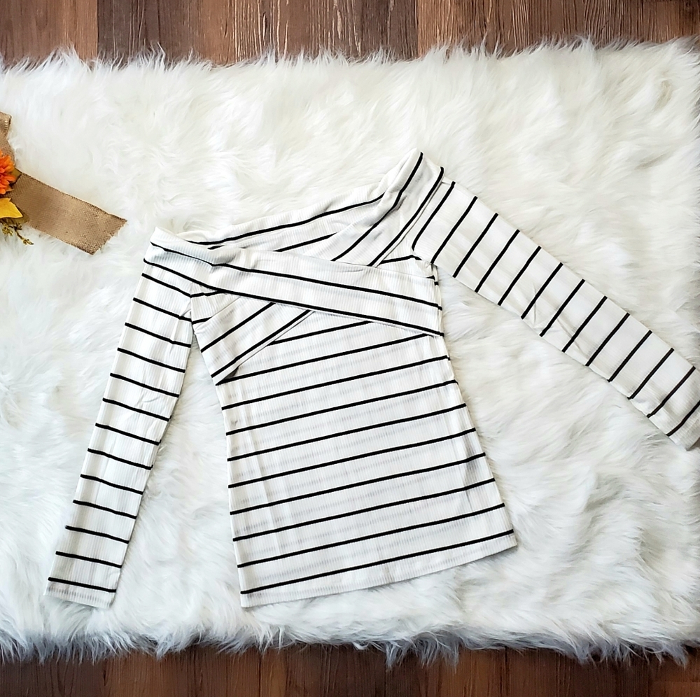 White Striped Off Shoulder Top